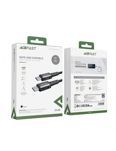 USB kabelis Acefast C1-03 60W USB-C to USB-C 1.2m juodas