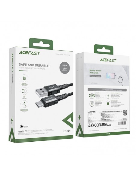 USB kabelis Acefast C1-04 USB-A to USB-C 1.2m juodas