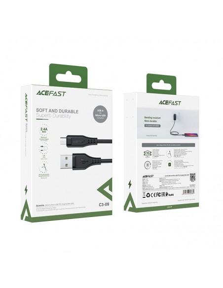 USB kabelis Acefast C3-09 USB-A to MicroUSB 1.2m juodas