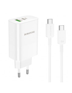 Įkroviklis buitinis Borofone BN10 Type-C 65W/USB-A 22.5W + Type-C baltas