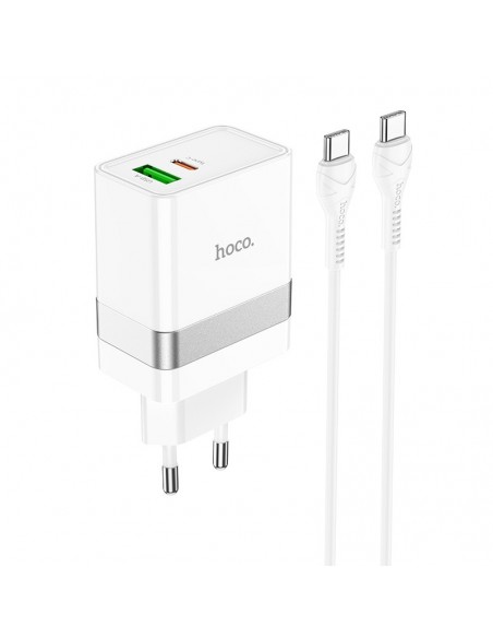 Įkroviklis buitinis Hoco N21 USB-A/Type-C PD30W+QC3.0 + Type-C baltas