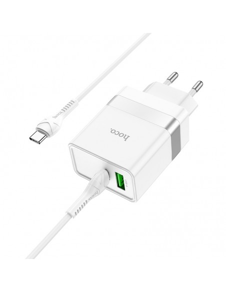 Įkroviklis buitinis Hoco N21 USB-A/Type-C PD30W+QC3.0 + Type-C baltas