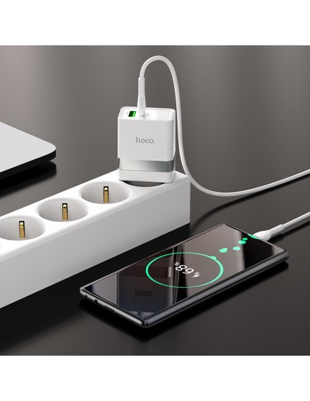 Įkroviklis buitinis Hoco N21 USB-A/Type-C PD30W+QC3.0 + Type-C baltas