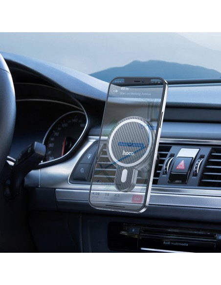 Įkroviklis-laikiklis automobilinis belaidis Hoco CA85 Magsafe 15W juodas