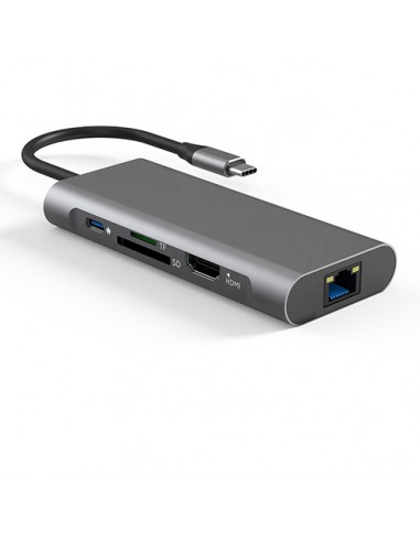 Adapteris USB Type-C - 2 x USB 3.0, 1x USB 2.0, 1x Type C (PD), HDMI, SD, RJ45