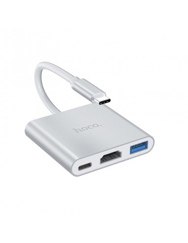 Adapteris Hoco HB14 Type-C to USB-A+HDMI+Type-C sidabrinis