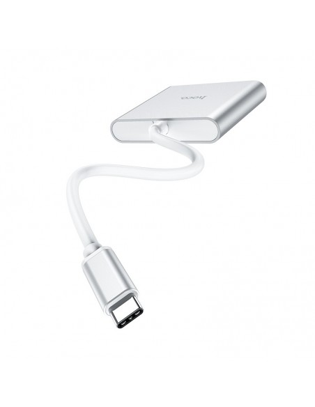 Adapteris Hoco HB14 Type-C to USB-A+HDMI+Type-C sidabrinis