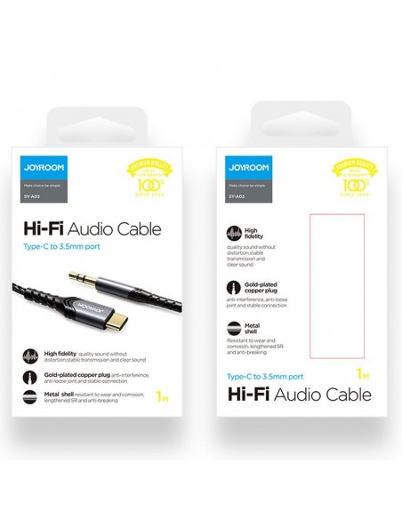 Audio adapteris Joyroom SY-A03 Type-C to 3.5mm 1.0m juodas