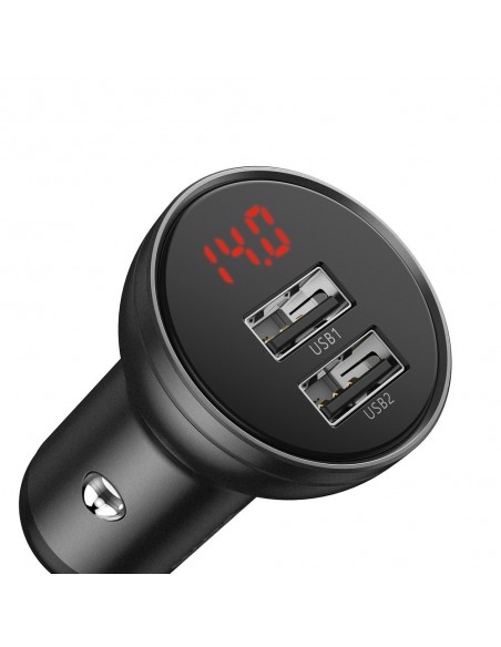 Įkroviklis automobilinis Baseus Digital Display 24W 2xUSB-A juodas CCBX-0G