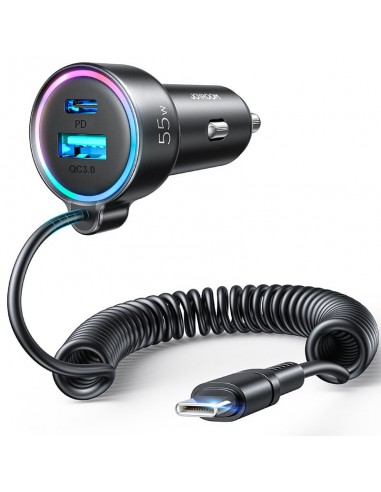 Įkroviklis automobilinis Joyroom JR-CL07 3-in-1 USB/Type-C 55W + Type-C 1.5m juodas