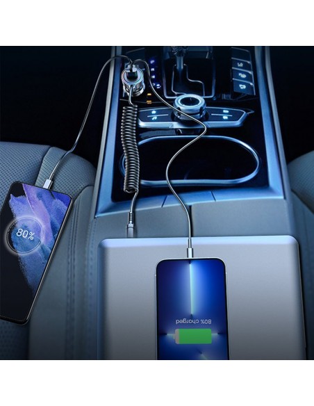Įkroviklis automobilinis Joyroom JR-CL07 3-in-1 USB/Type-C 55W + Type-C 1.5m juodas