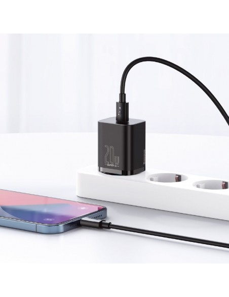 Įkroviklis buitinis Baseus Super Si 20W + Lightning 1.0m juodas TZCCSUP-B01