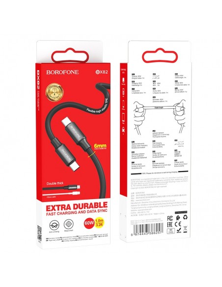 USB kabelis Borofone BX82 60W Type-C to Type-C 1.0m juodas