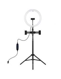 LED žiedinė lempa 30cm, su trikoju stovu iki 165cm ir 3 telefono laikikliais, USB