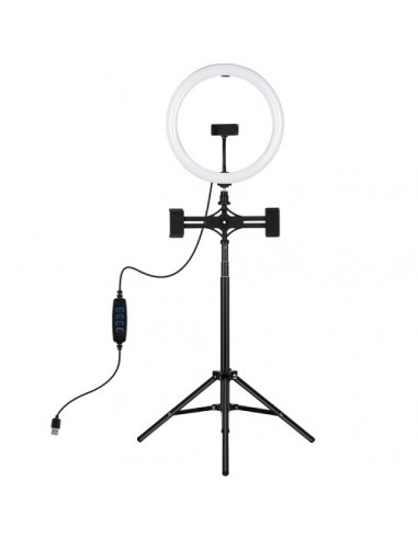 LED žiedinė lempa 30cm, su trikoju stovu iki 165cm ir 3 telefono laikikliais, USB