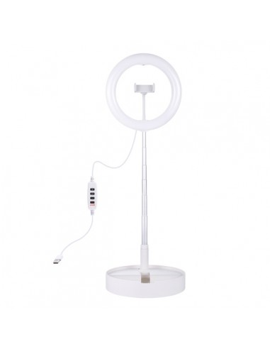 LED žiedinė lempa 26cm, su stovu iki 138cm, su telefono laikikliu, USB