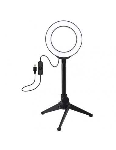 LED žiedinė lempa 12cm, su trikoju staliniu stovu iki 21.8cm, USB,
