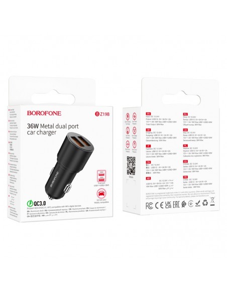 Įkroviklis automobilinis Borofone BZ19B 2xUSB-A QC3.0 36W juodas