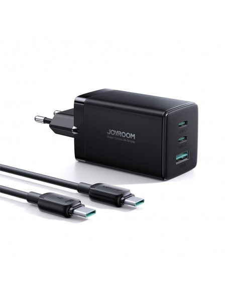 Įkroviklis buitinis Joyroom GaN JR-TCG01 2xUSB-C/USB-A 65W + USB-C cable 1.2m juodas