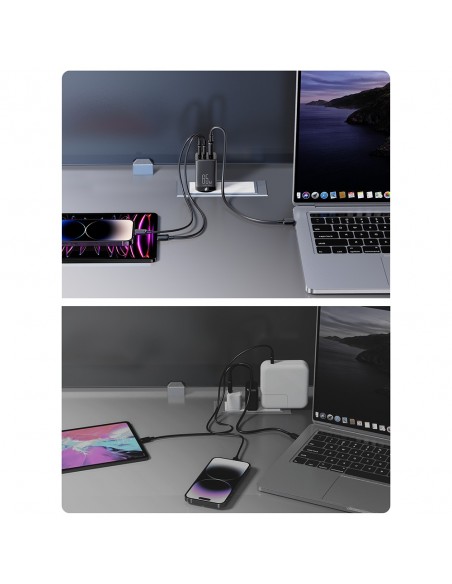 Įkroviklis buitinis Joyroom GaN JR-TCG01 2xUSB-C/USB-A 65W + USB-C cable 1.2m juodas