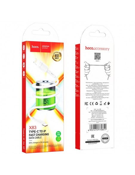 USB kabelis Hoco X83 PD20W Type-C to Lightning 1.0m baltas
