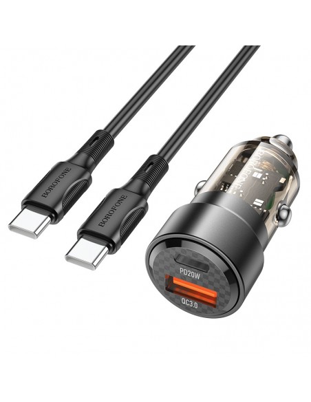 Įkroviklis automobilinis Borofone BZ20 PD20W+QC3.0 38W + Type-C juodas