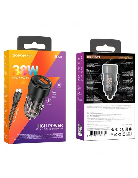 Įkroviklis automobilinis Borofone BZ20 PD20W+QC3.0 38W + Type-C juodas