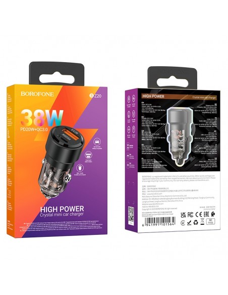 Įkroviklis automobilinis Borofone BZ20 PD20W+QC3.0 38W juodas