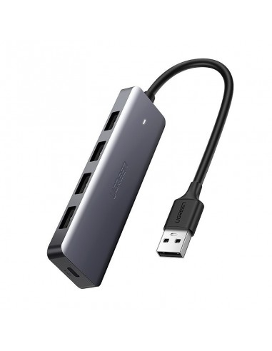 USB šakotuvas Ugreen CM219 USB-A to 4xUSB-A (MicroUSB Power Supply) pilkas