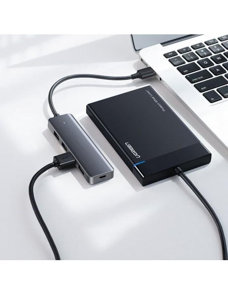 USB šakotuvas Ugreen CM219 USB-C to 4xUSB-A (USB-C Power Supply) pilkas