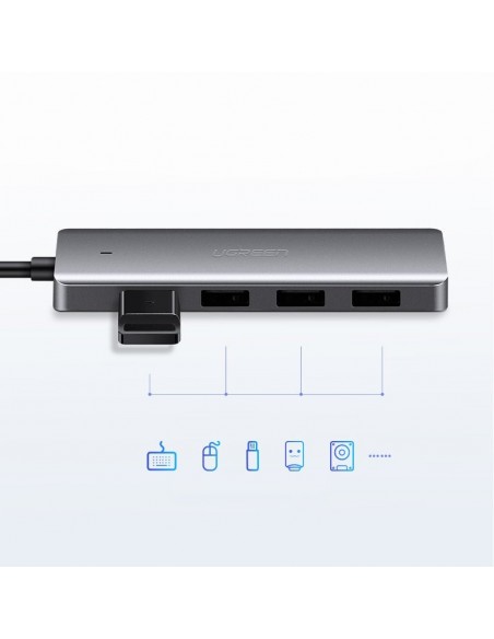USB šakotuvas Ugreen CM219 USB-C to 4xUSB-A (USB-C Power Supply) pilkas
