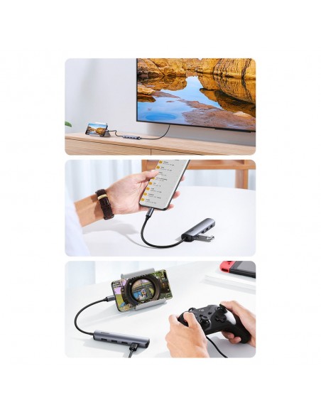 Adapteris Ugreen CM417 USB-C to 4xUSB-A + HDMI pilkas