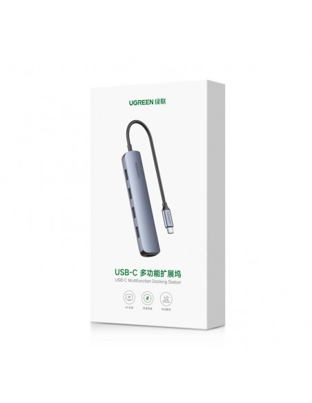 Adapteris Ugreen CM417 USB-C to 4xUSB-A + HDMI pilkas