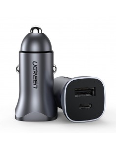 Įkroviklis automobilinis Ugreen CD130 USB-C/USB-A 30W pilkas
