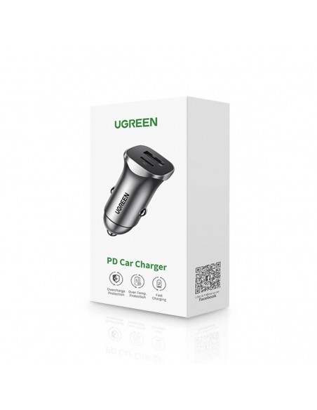 Įkroviklis automobilinis Ugreen CD130 USB-C/USB-A 30W pilkas