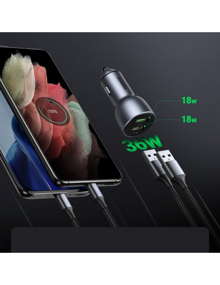 Įkroviklis automobilinis Ugreen CD213 2xUSB-A 36W mėlynas