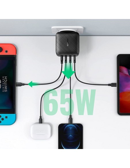 Įkroviklis buitinis Ugreen CD224 GaN 3xUSB-C/USB-A 65W juodas