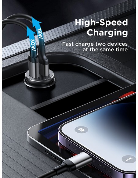 Įkroviklis automobilinis Joyroom CCN05 USB-C/USB-A 30W juodas