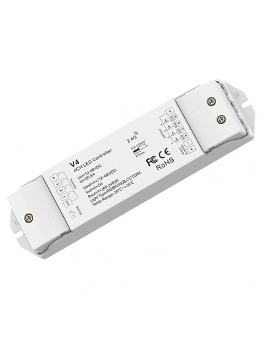 V4 nuolatinės įtampos RGB/RGBW/CCT valdiklis 12-48V, 4x5A, + Push DIM