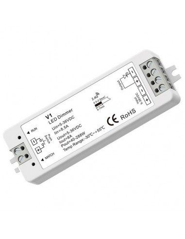 V1 nuolatinės įtampos valdiklis 5-36V, 1x 8A, Push-Dimm