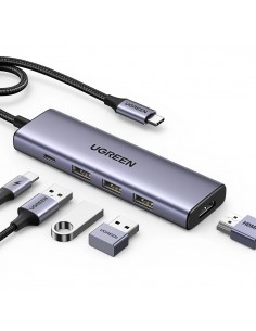 Adapteris Ugreen CM511 USB-C to HDMI 1.4 + 3xUSB-A + USB-C PD100W pilkas