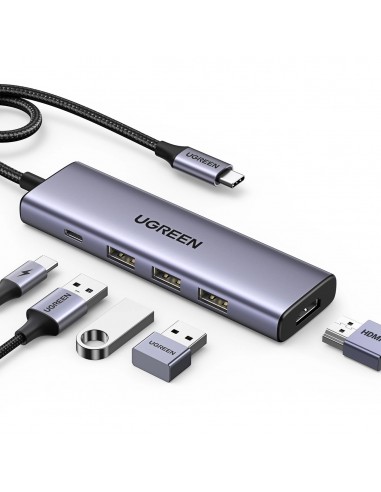 Adapteris Ugreen CM511 USB-C to HDMI 1.4 + 3xUSB-A + USB-C PD100W pilkas