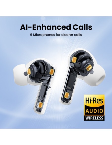Belaidės ausinės Ugreen WS200 HiTune T6 Active Noise-Cancelling Earbuds baltos
