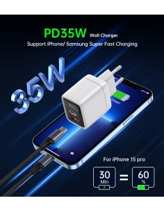 Įkroviklis Choetech PD6052 USB-C/USB-A PD35W GaN baltas 2