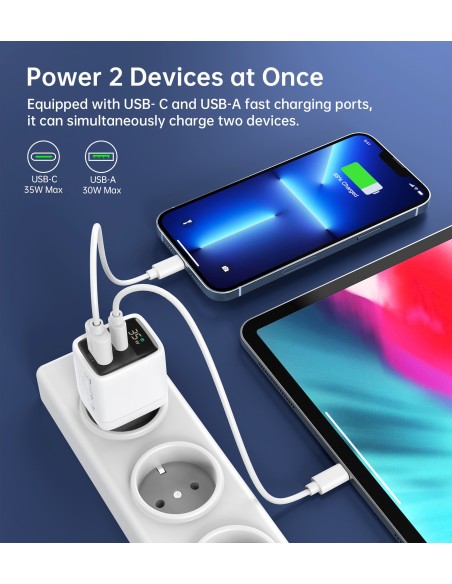 Įkroviklis Choetech PD6052 USB-C/USB-A PD35W GaN baltas