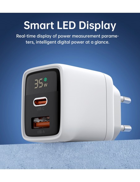 Įkroviklis Choetech PD6052 USB-C/USB-A PD35W GaN baltas