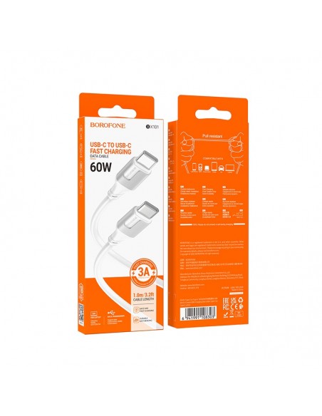USB kabelis Borofone BX101 60W USB-C to USB-C 1.0m baltas