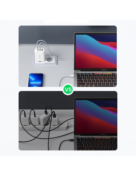 Įkroviklis Ugreen CD275 2xUSB-C/USB-A 65W baltas
