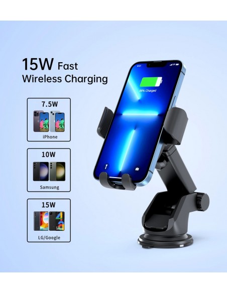 Automobilinis laikiklis-įkroviklis Choetech T203-F 15W Gravity Car Charger Holder juodas