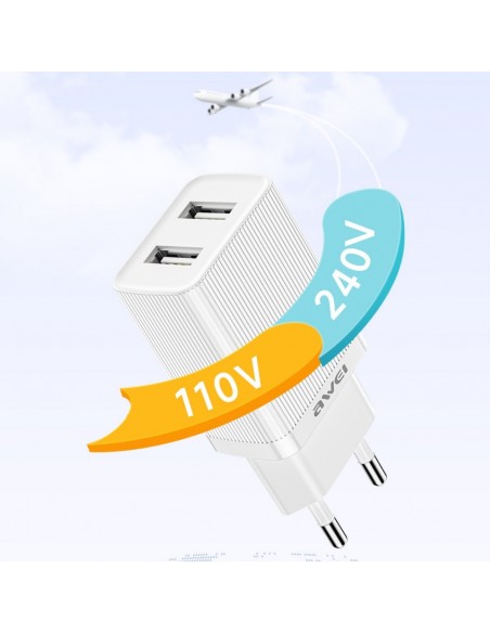 Įkroviklis Awei C15L-EU 2xUSB-A 10W + USB to Lightning cable baltas